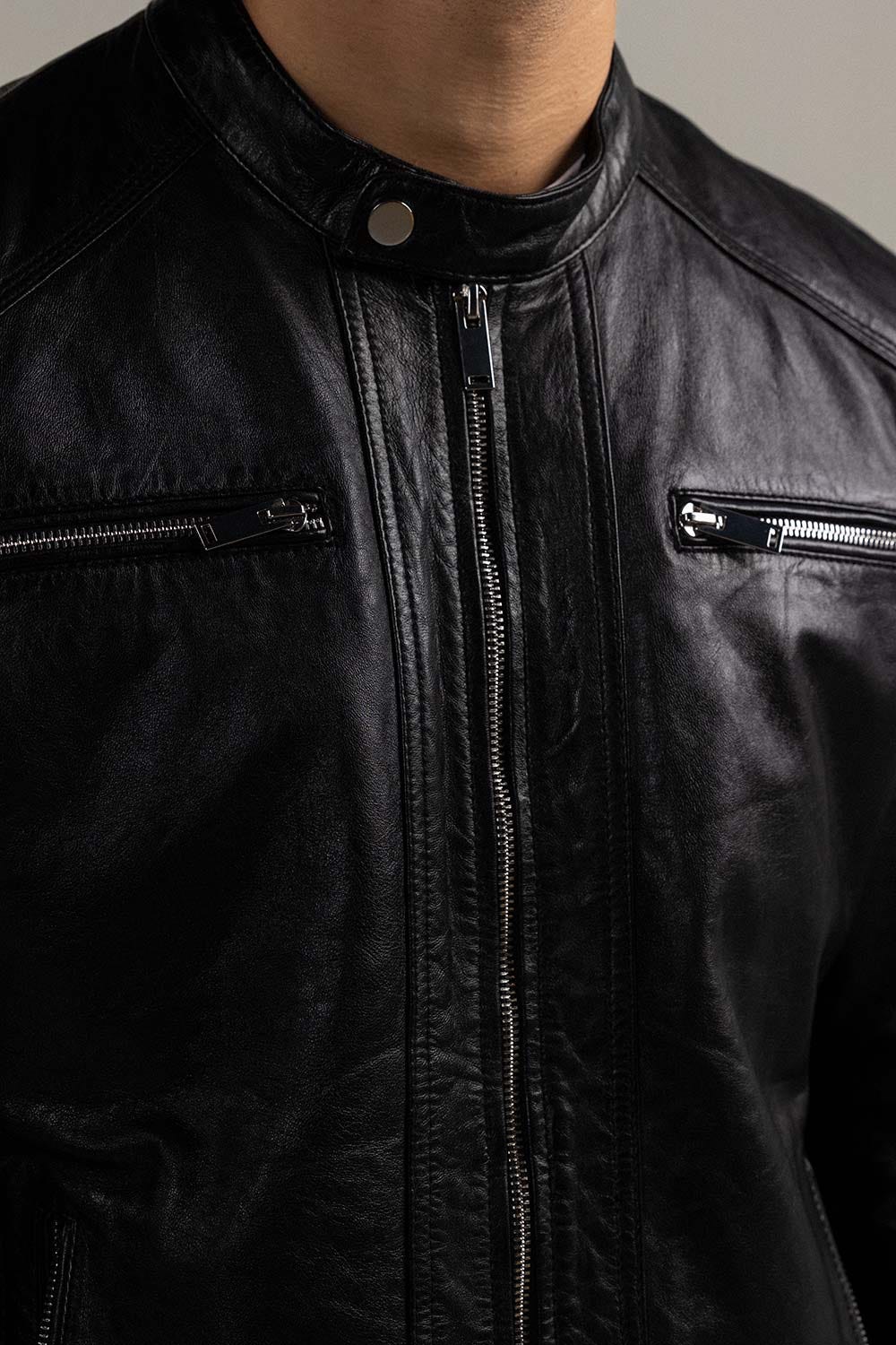 Black Fashion Jacket JKT-LETH-D44-01