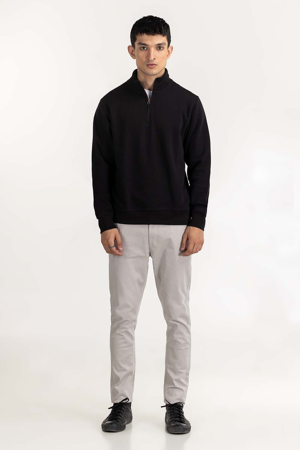 Black Fashion Knitted Mock Neck Zipper Jacket JKT-KNTMNZ22-091