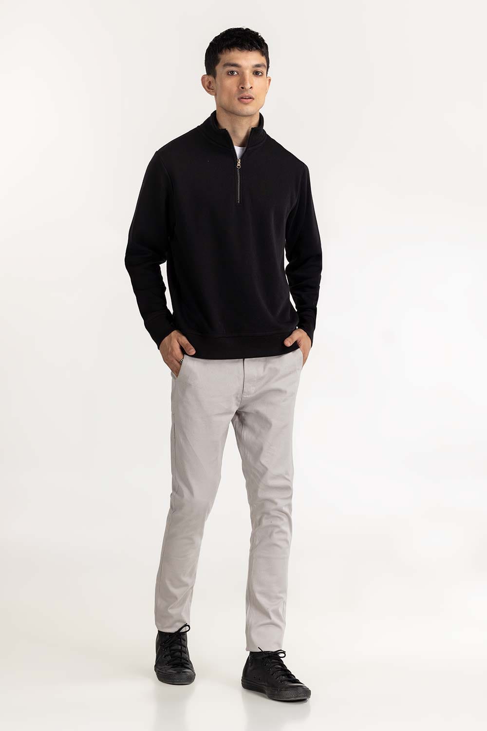 Black Fashion Knitted Mock Neck Zipper Jacket JKT-KNTMNZ22-091