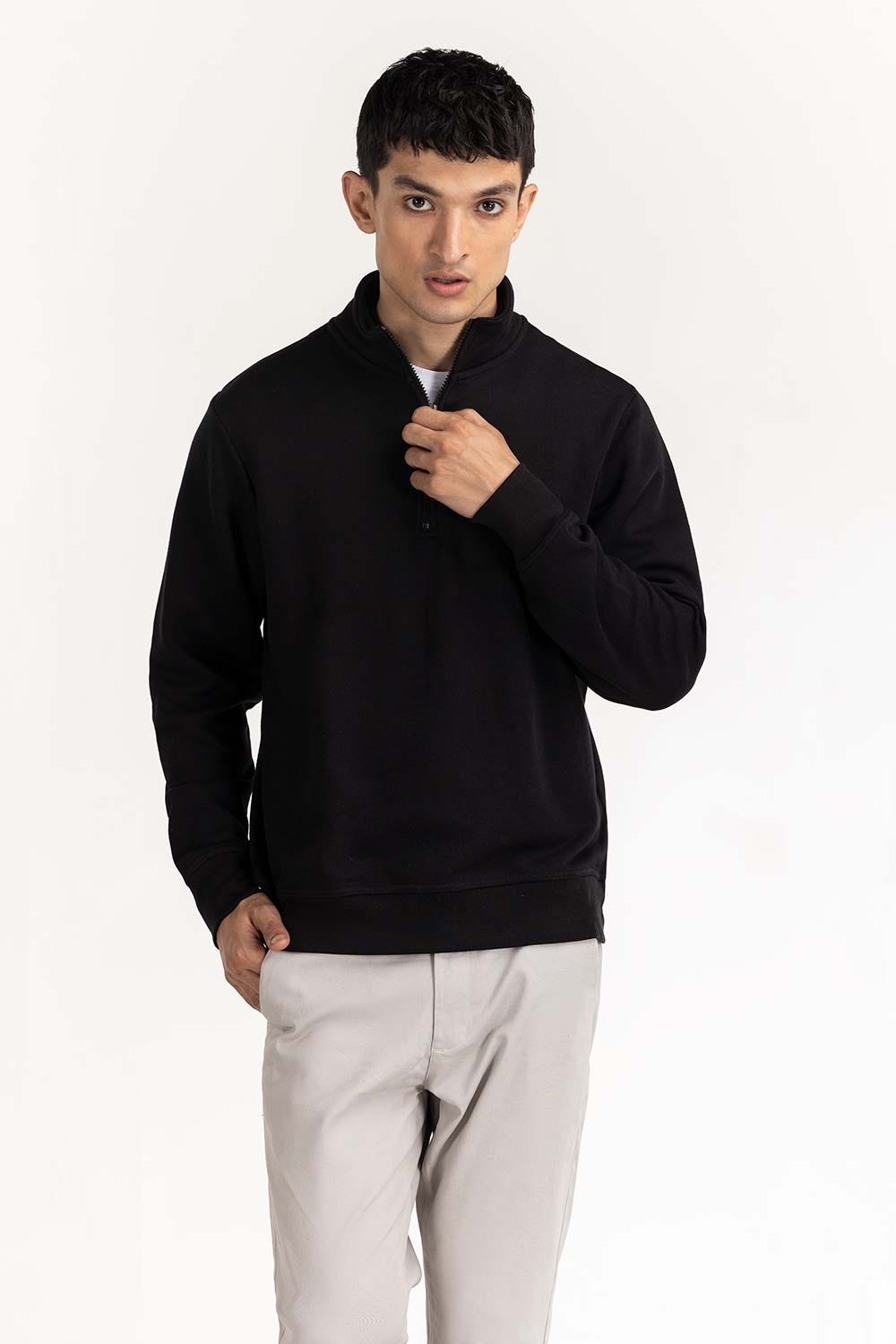 Black Fashion Knitted Mock Neck Zipper Jacket JKT-KNTMNZ22-091