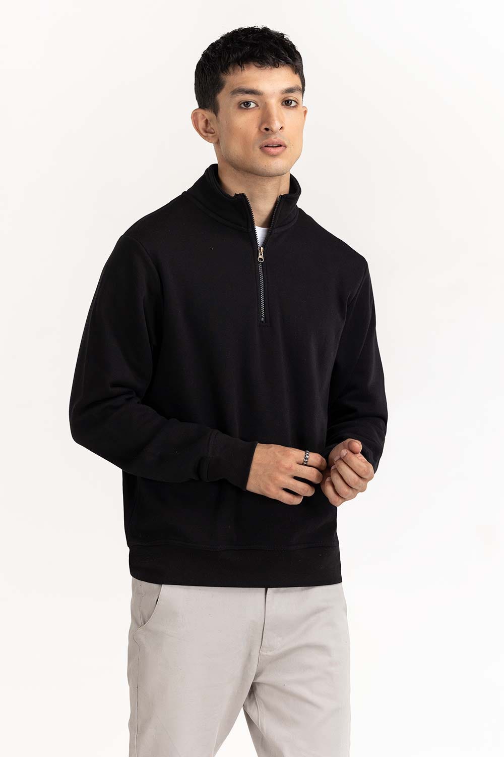 Black Fashion Knitted Mock Neck Zipper Jacket JKT-KNTMNZ22-091