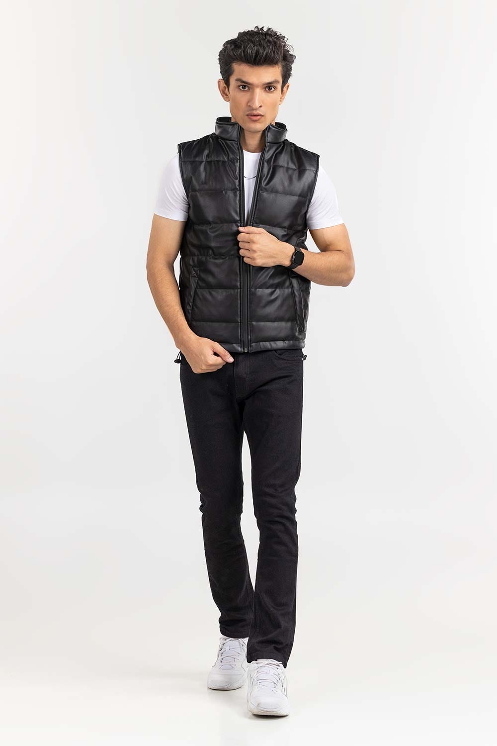 Black Faux leather Gilet JKT-PUVST22-027