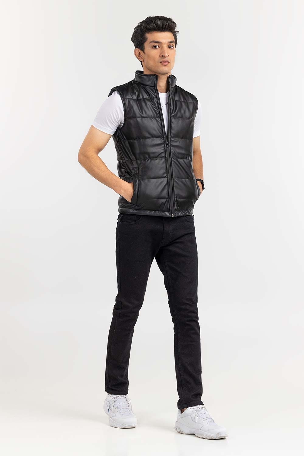 Black Faux leather Gilet JKT-PUVST22-027