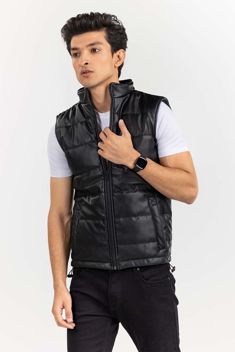 Black Faux leather Gilet JKT-PUVST22-027