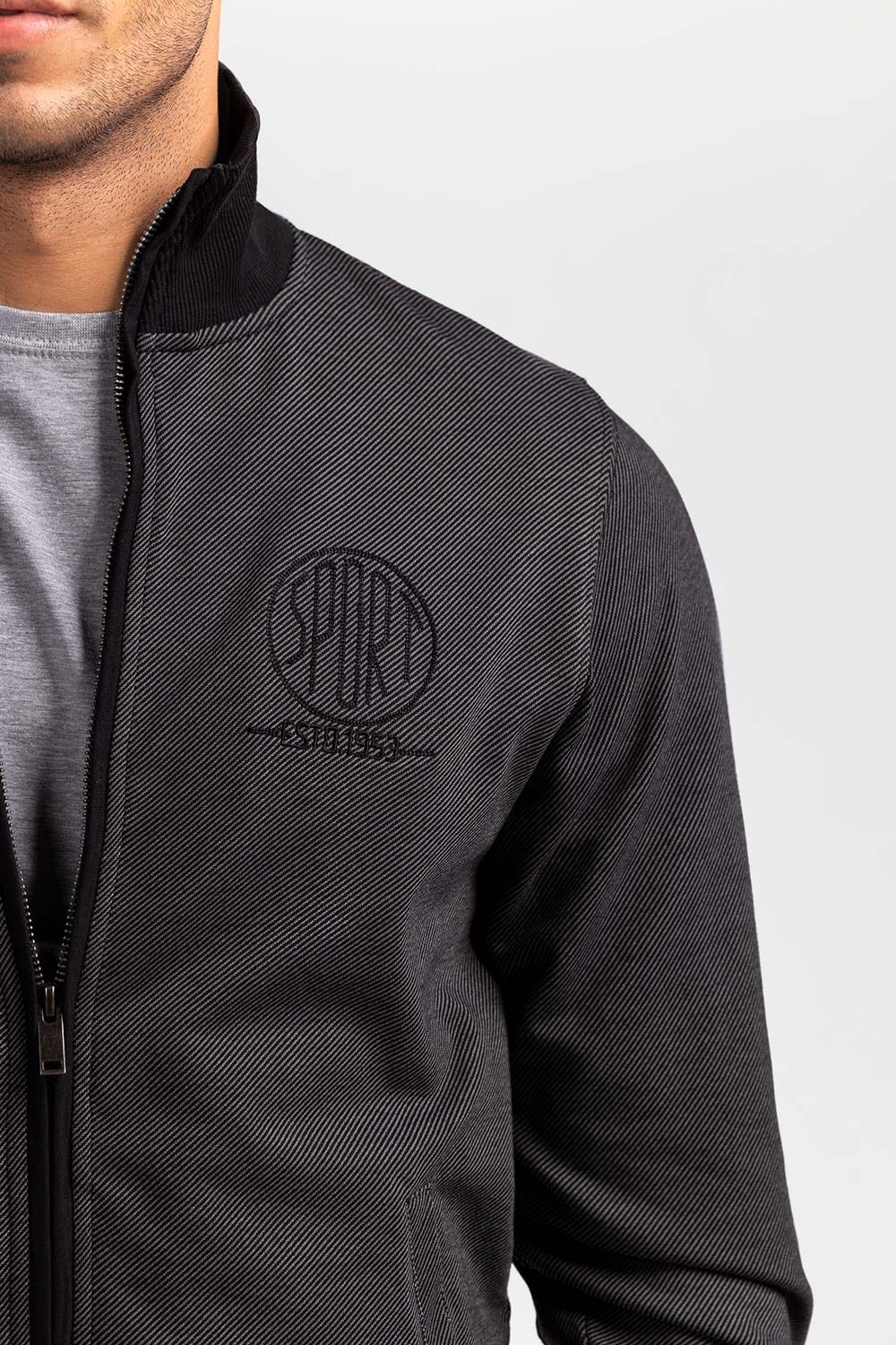 Black Grey Mock Neck Zipper Jacket JKT-MNZ-82-01