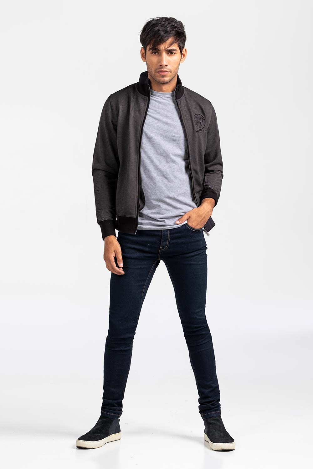 Black Grey Mock Neck Zipper Jacket JKT-MNZ-82-01