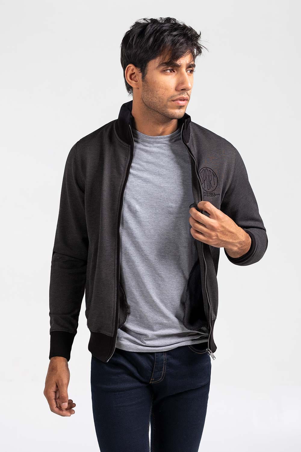 Black Grey Mock Neck Zipper Jacket JKT-MNZ-82-01