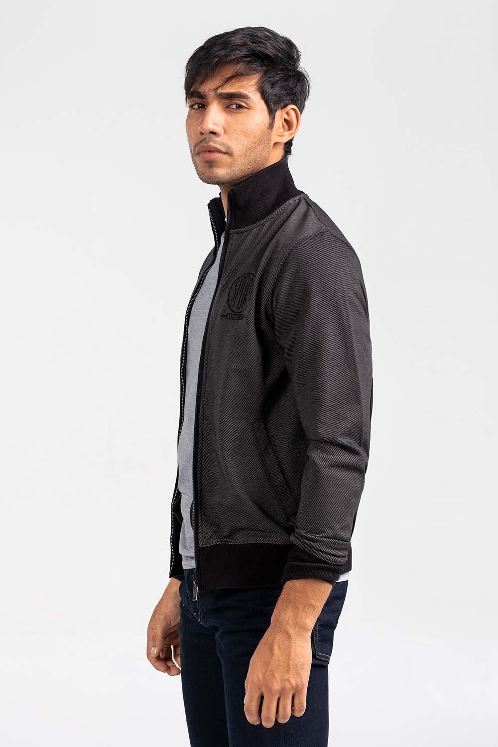 Black Grey Mock Neck Zipper Jacket JKT-MNZ-82-01