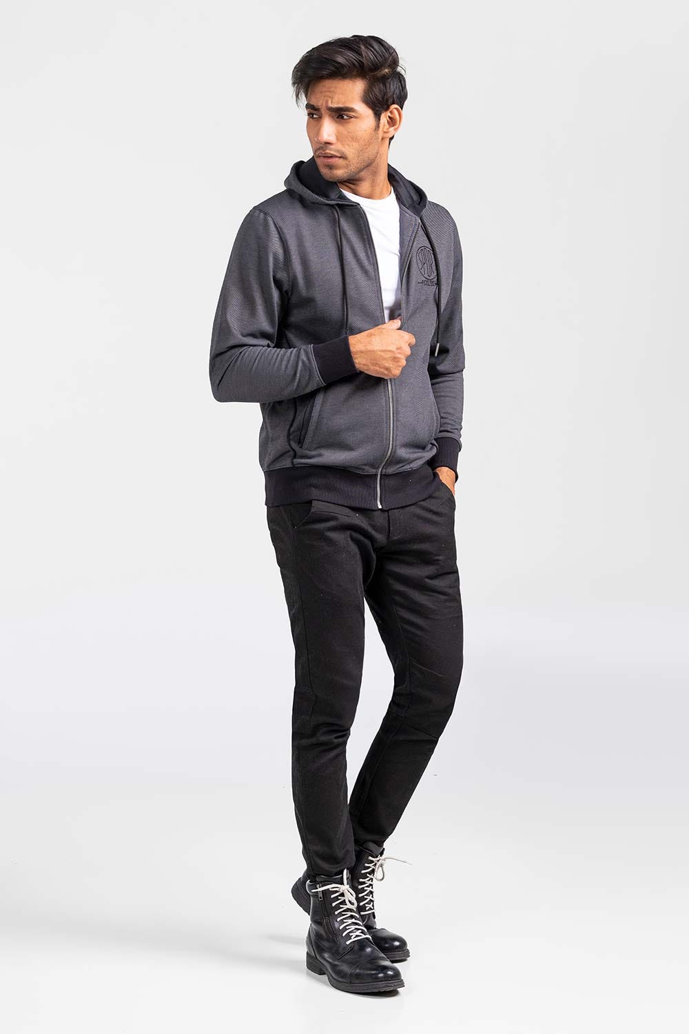 Black Grey Zipper Hoodie JKT-HZJ-D52-01