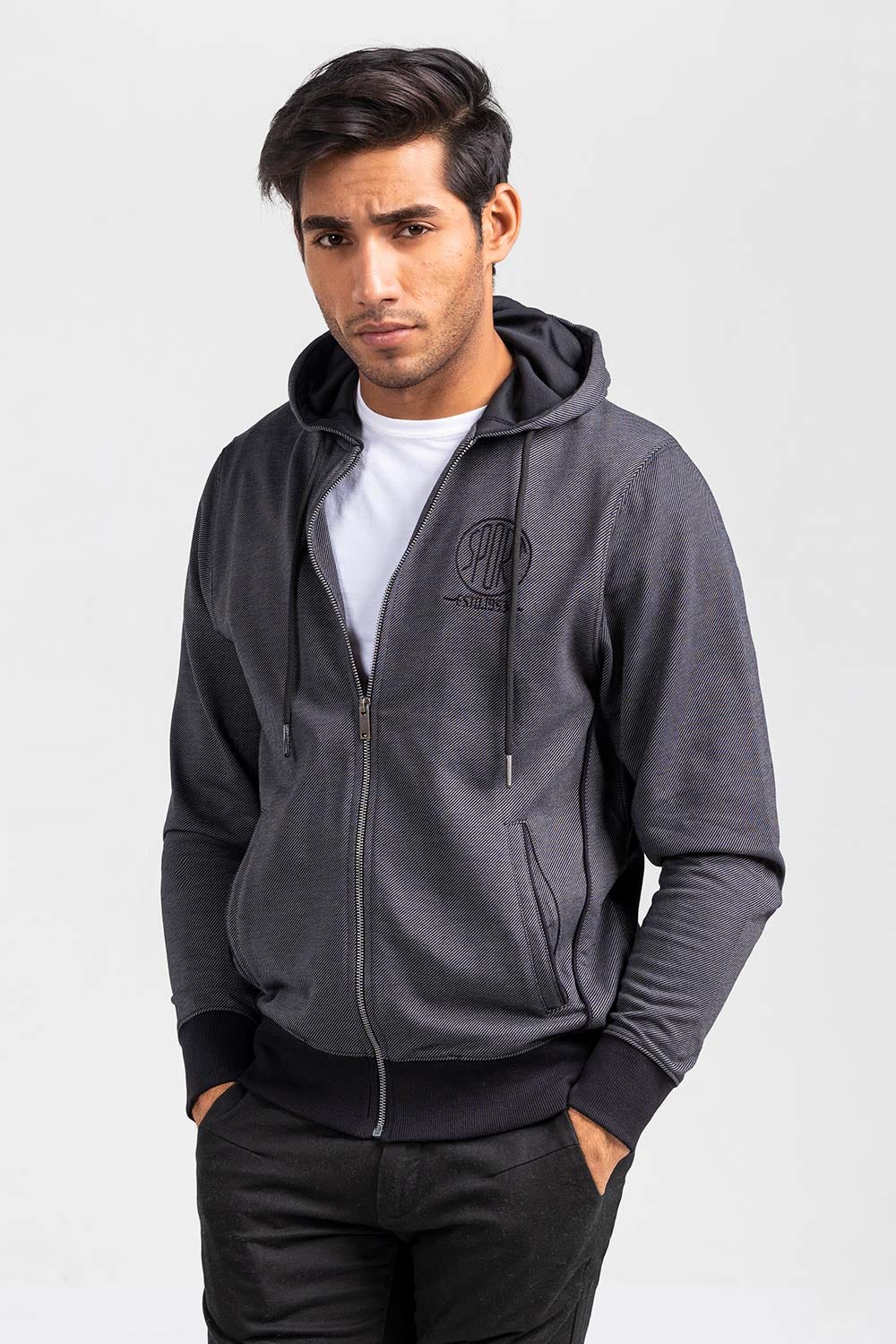 Black Grey Zipper Hoodie JKT-HZJ-D52-01