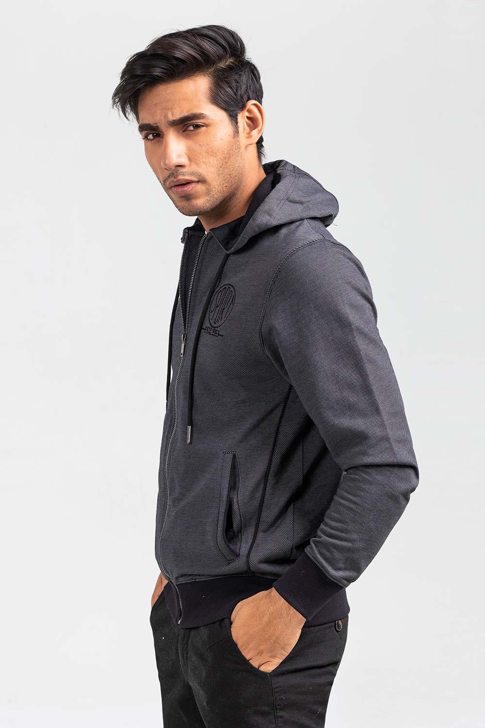 Black Grey Zipper Hoodie JKT-HZJ-D52-01
