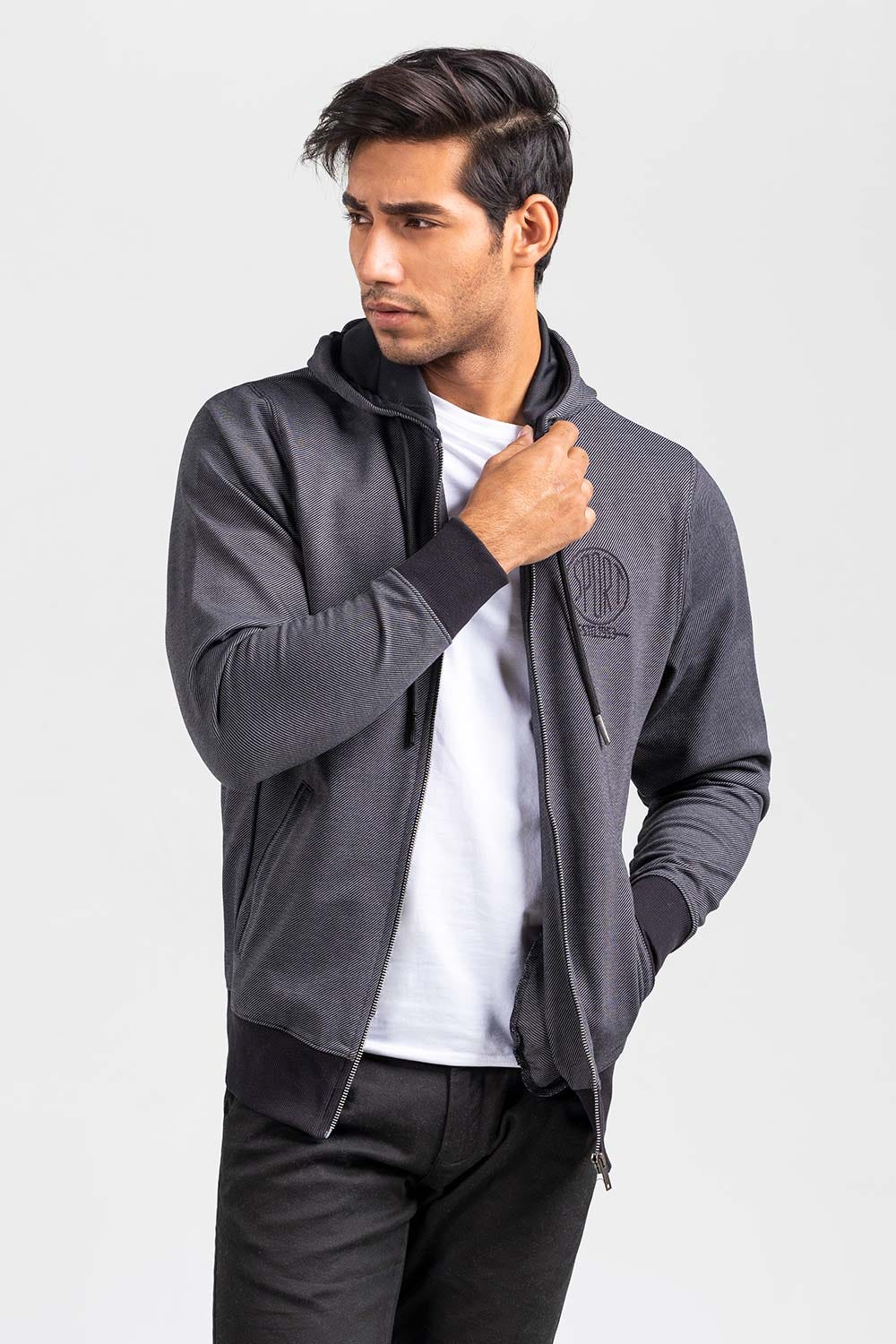 Black Grey Zipper Hoodie JKT-HZJ-D52-01