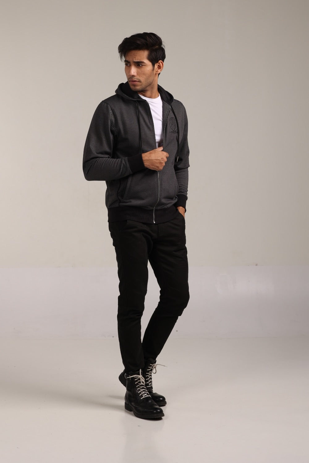 Black Grey Zipper Hoodie JKT-HZJ-D52-01
