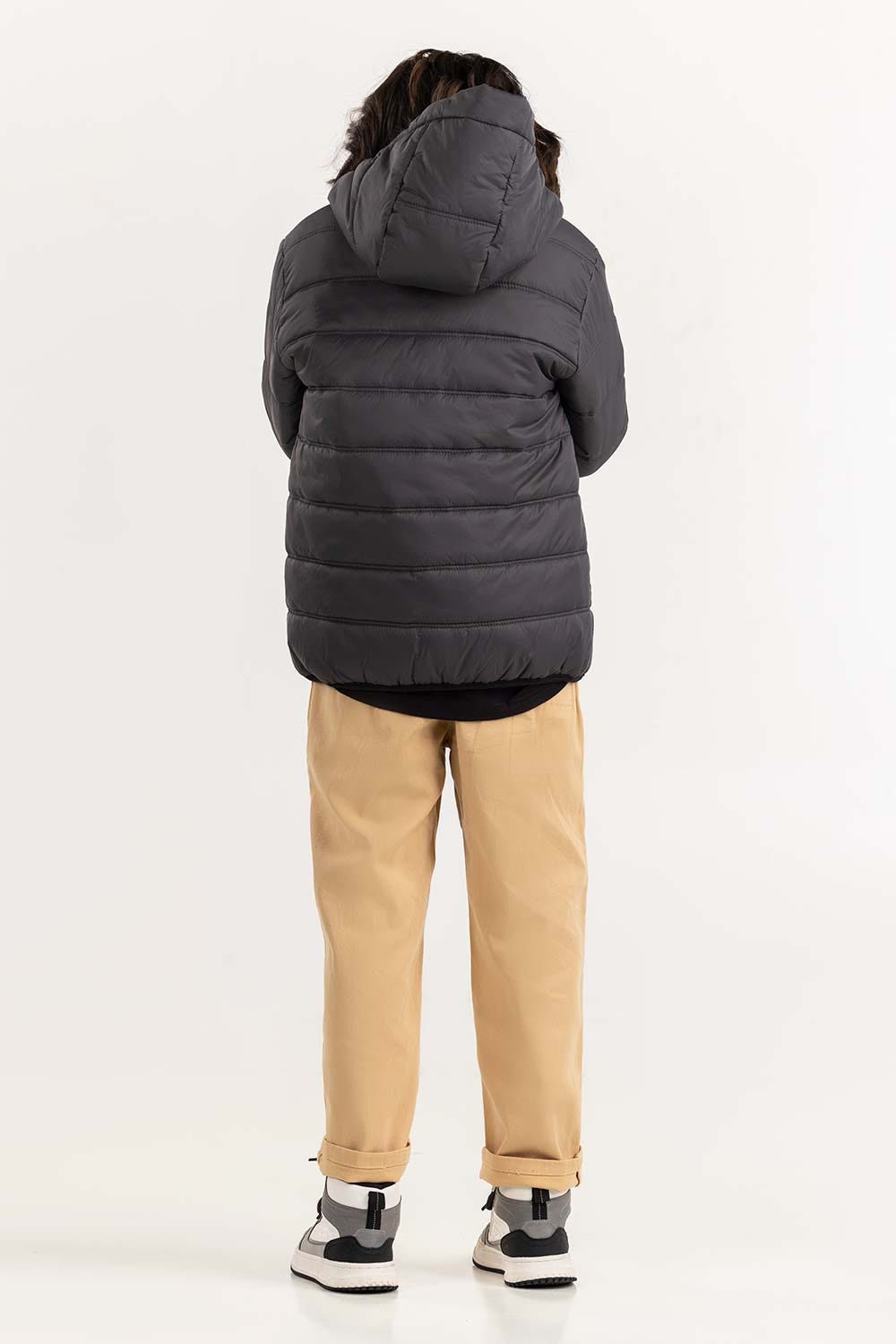 Junior Boy Black Hooded Jacket 224-310-007