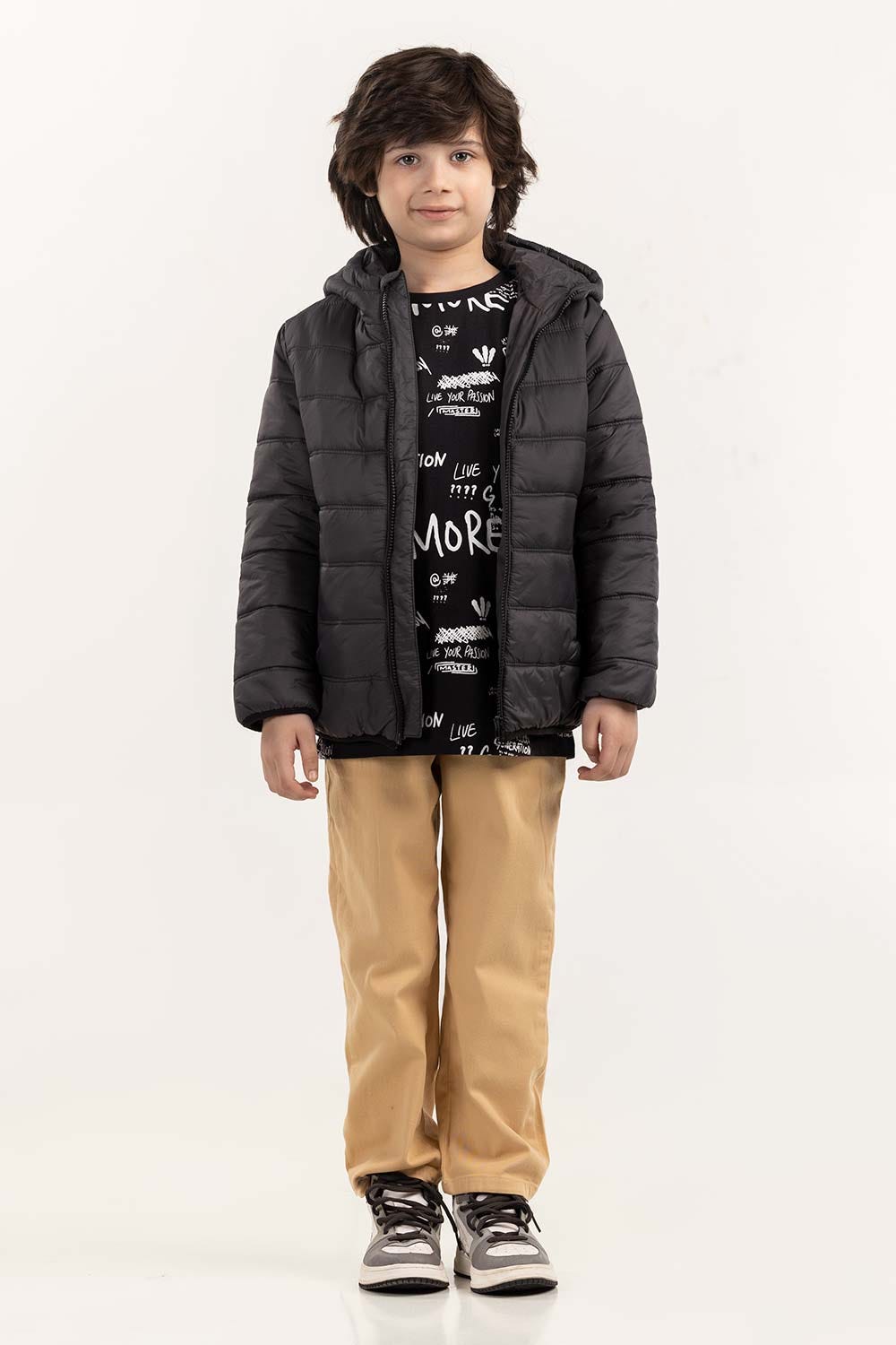 Junior Boy Black Hooded Jacket 224-310-007