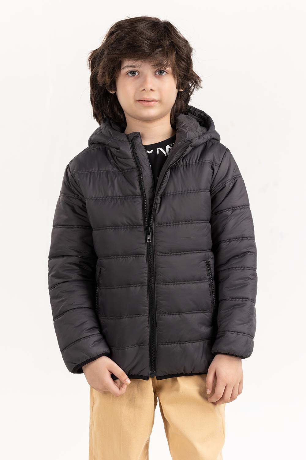 Junior Boy Black Hooded Jacket 224-310-007
