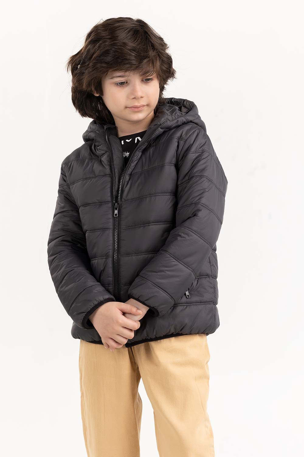 Junior Boy Black Hooded Jacket 224-310-007