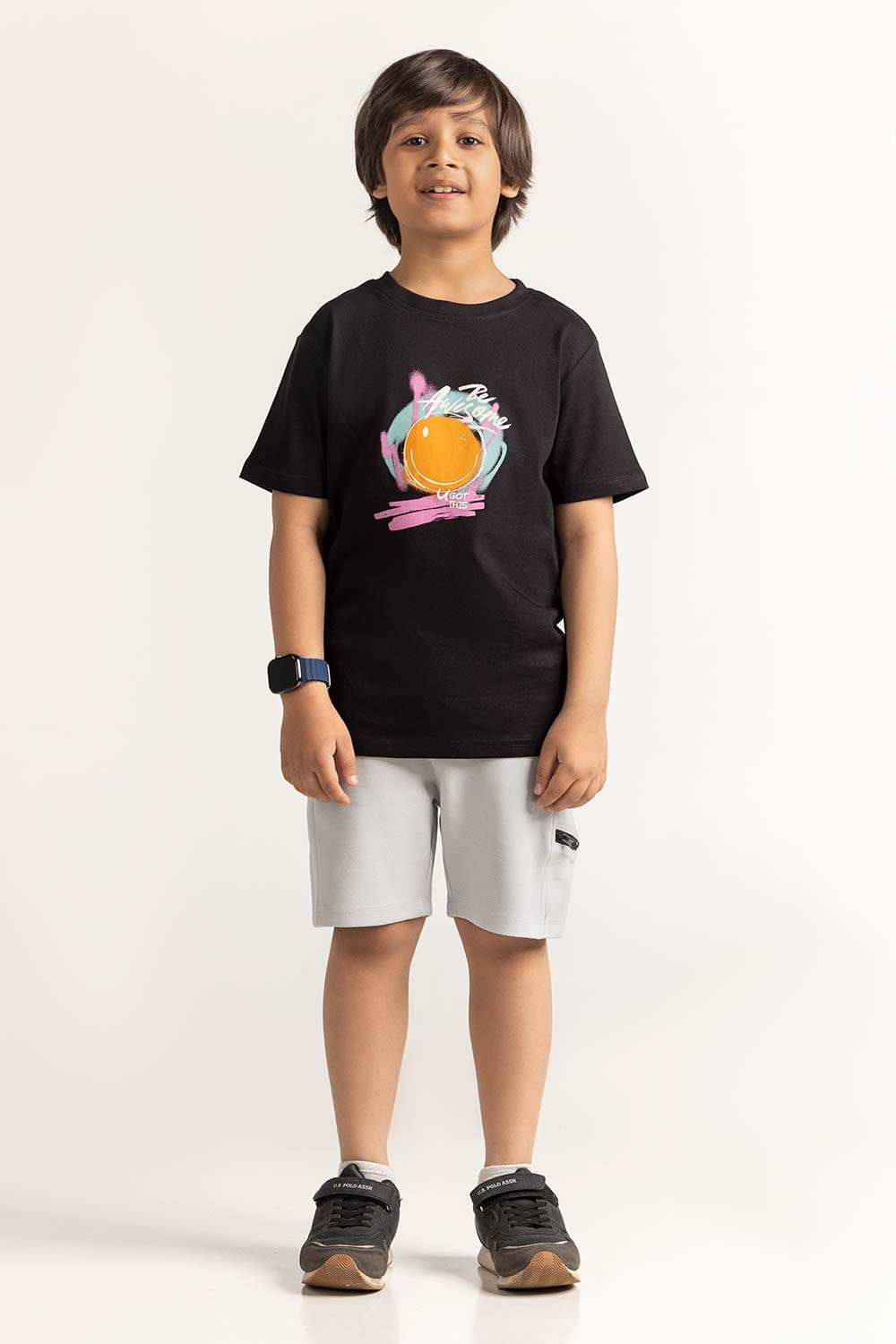 Black Junior Boy Knit Printed Tee JB-TS-SS24-031