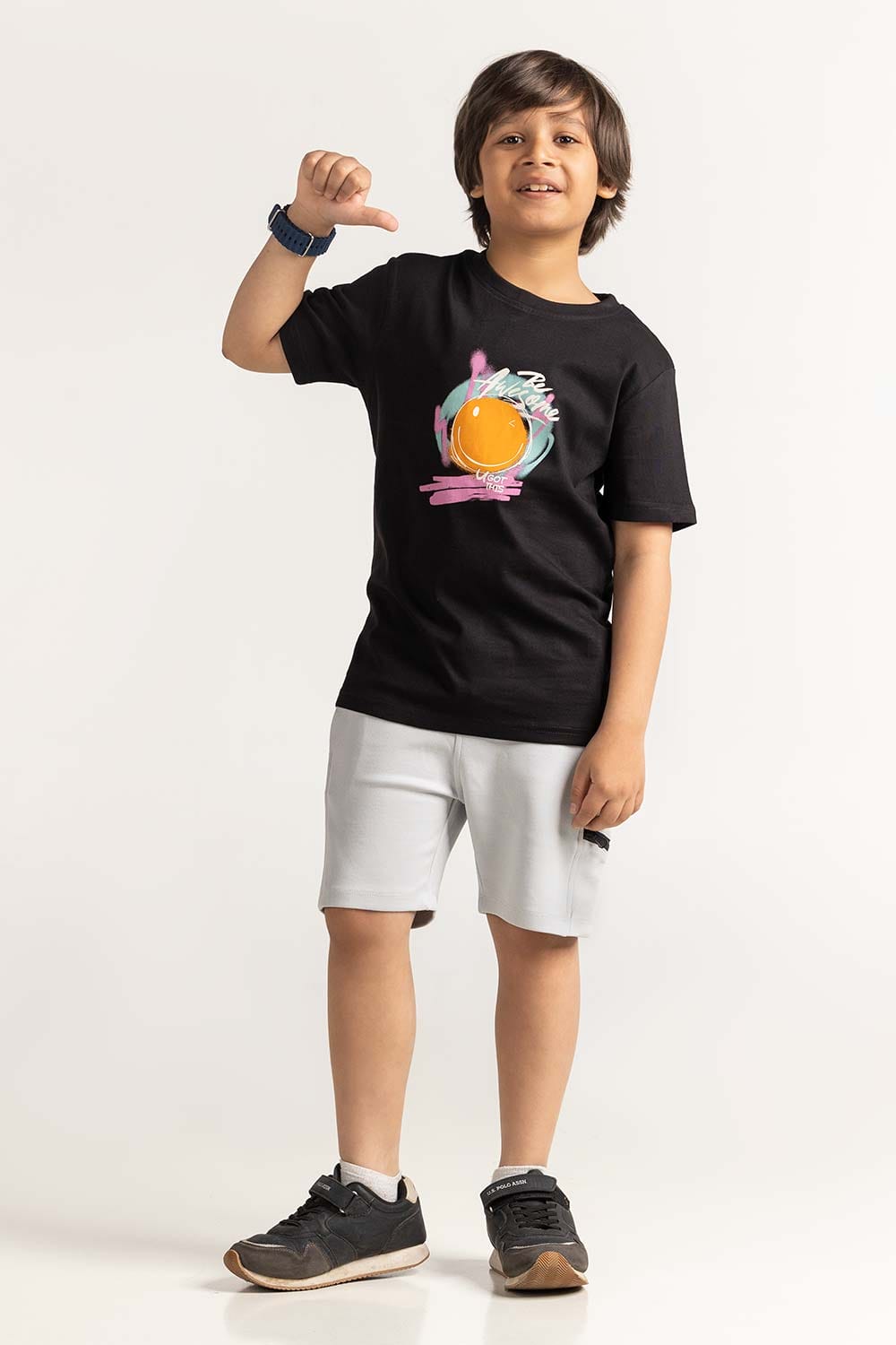 Black Junior Boy Knit Printed Tee JB-TS-SS24-031