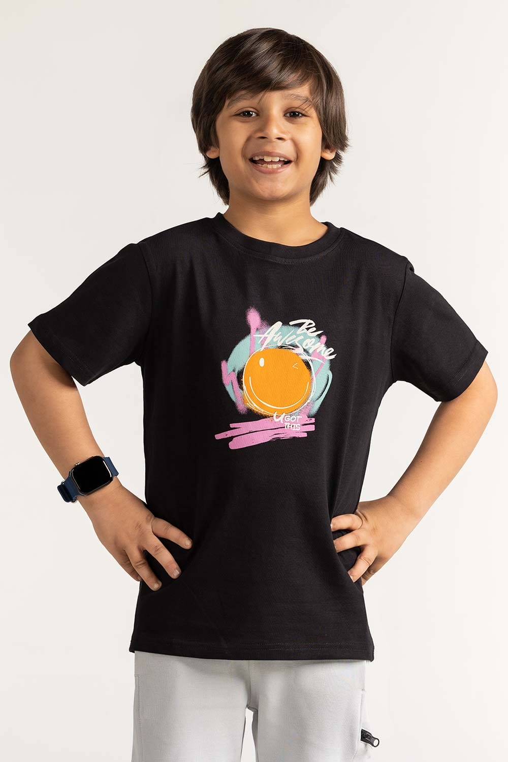 Black Junior Boy Knit Printed Tee JB-TS-SS24-031