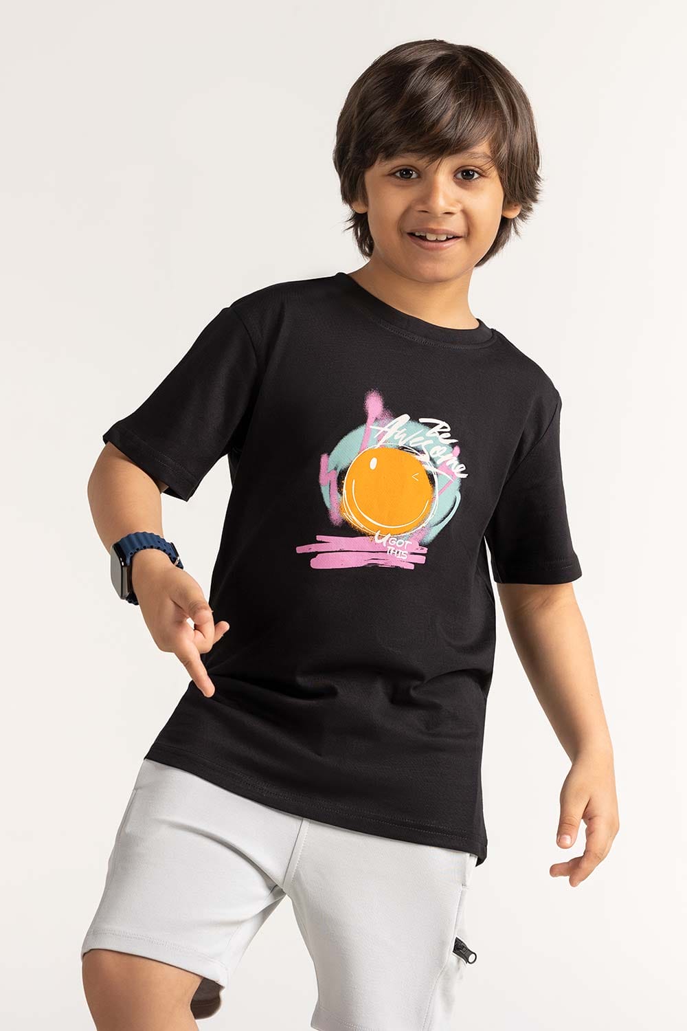 Black Junior Boy Knit Printed Tee JB-TS-SS24-031