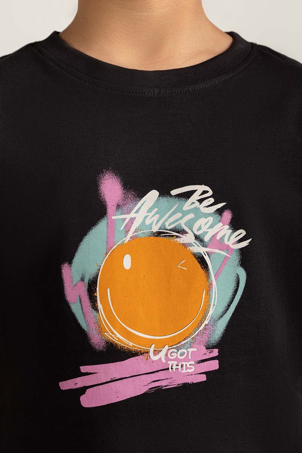 Black Junior Boy Knit Printed Tee JB-TS-SS24-031