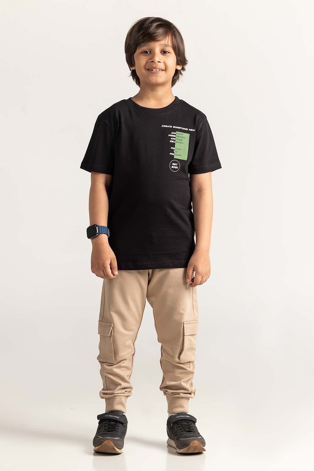 Black Junior Boy Knit Printed Tee JB-TS-SS24-054