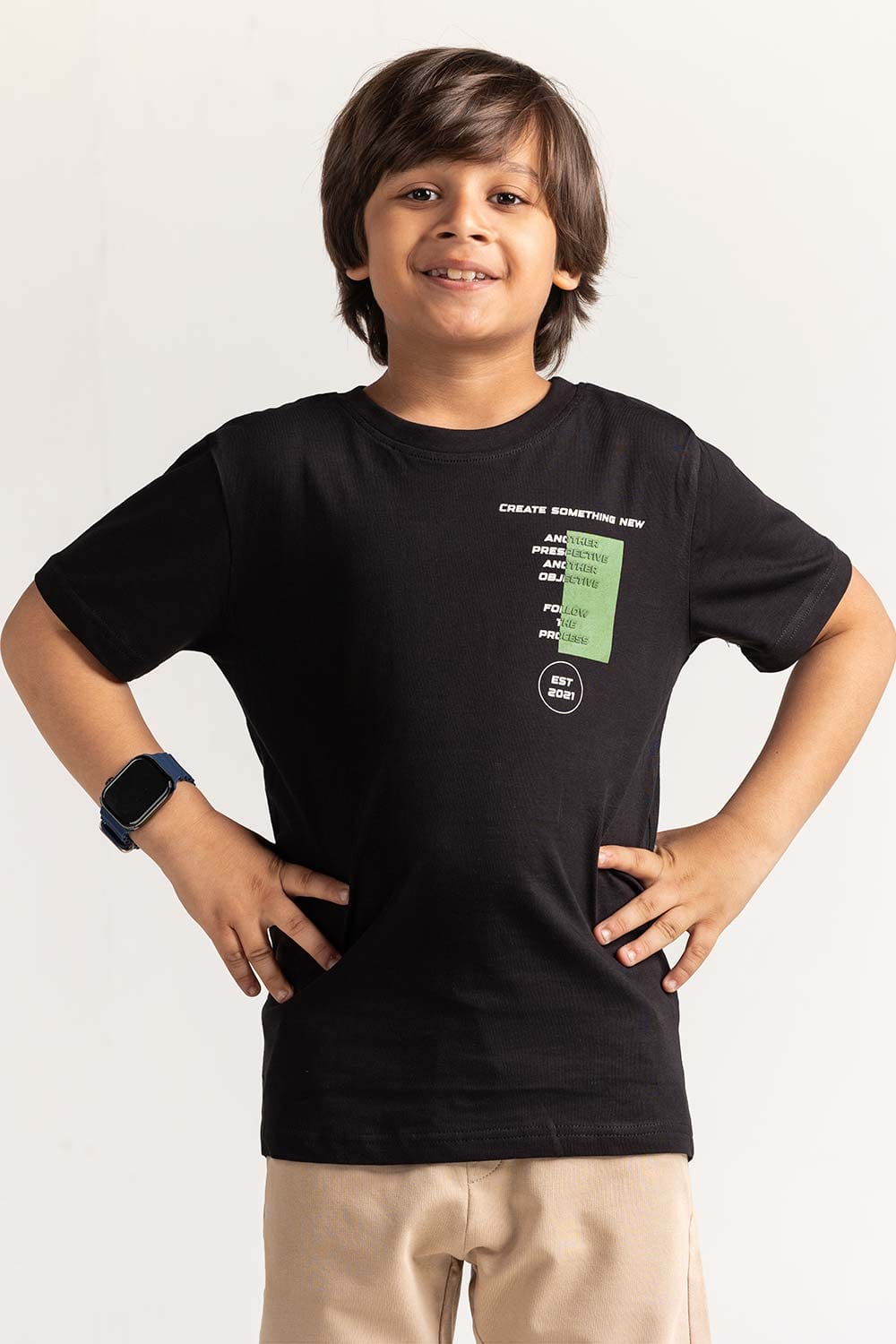 Black Junior Boy Knit Printed Tee JB-TS-SS24-054