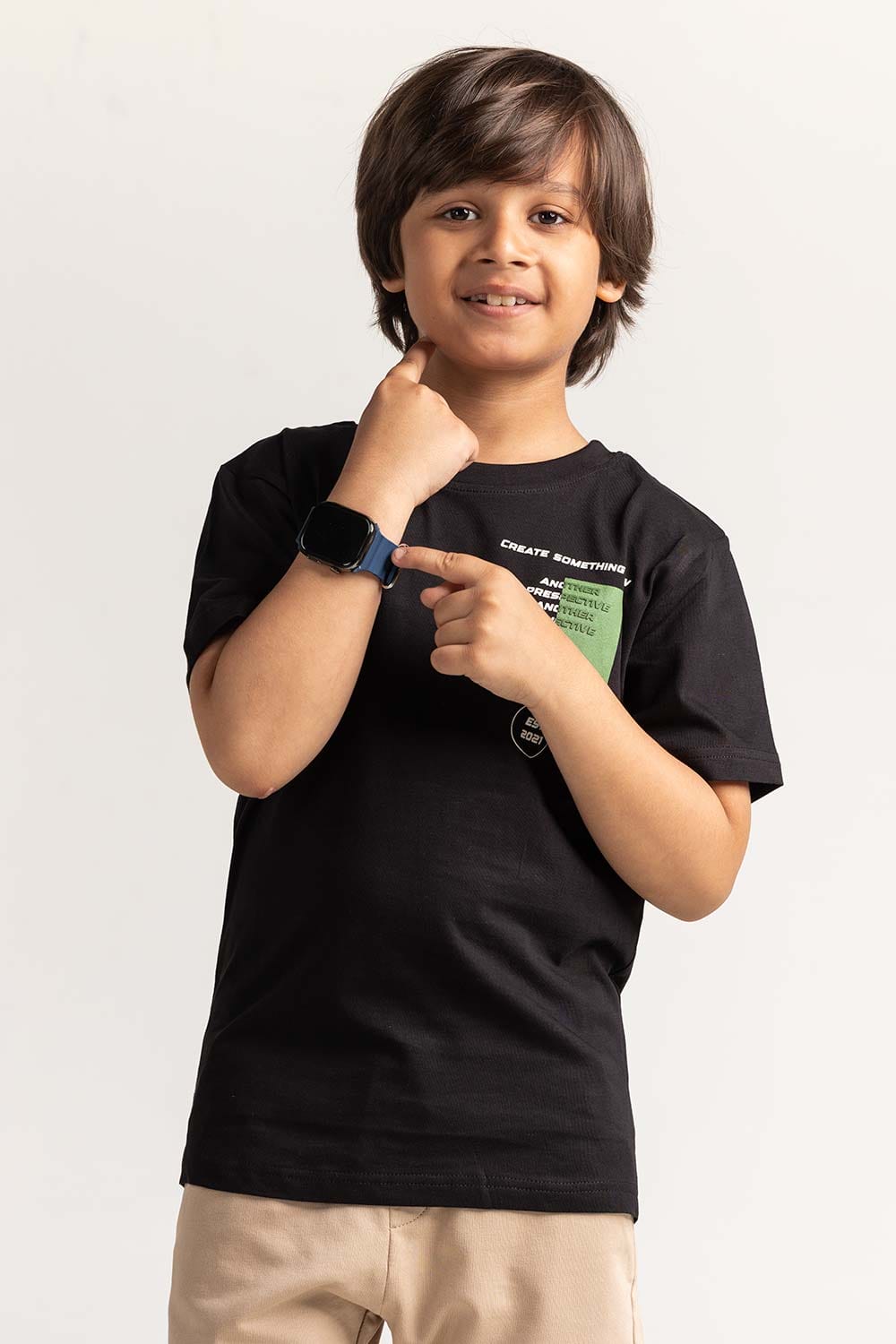 Black Junior Boy Knit Printed Tee JB-TS-SS24-054