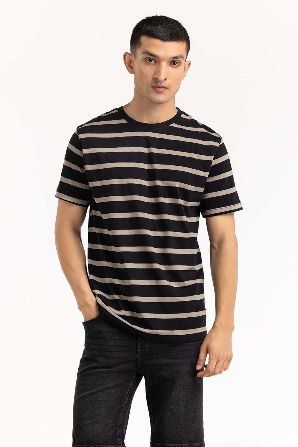 Black Khaki Striped Tee TS-CNSJ23-066