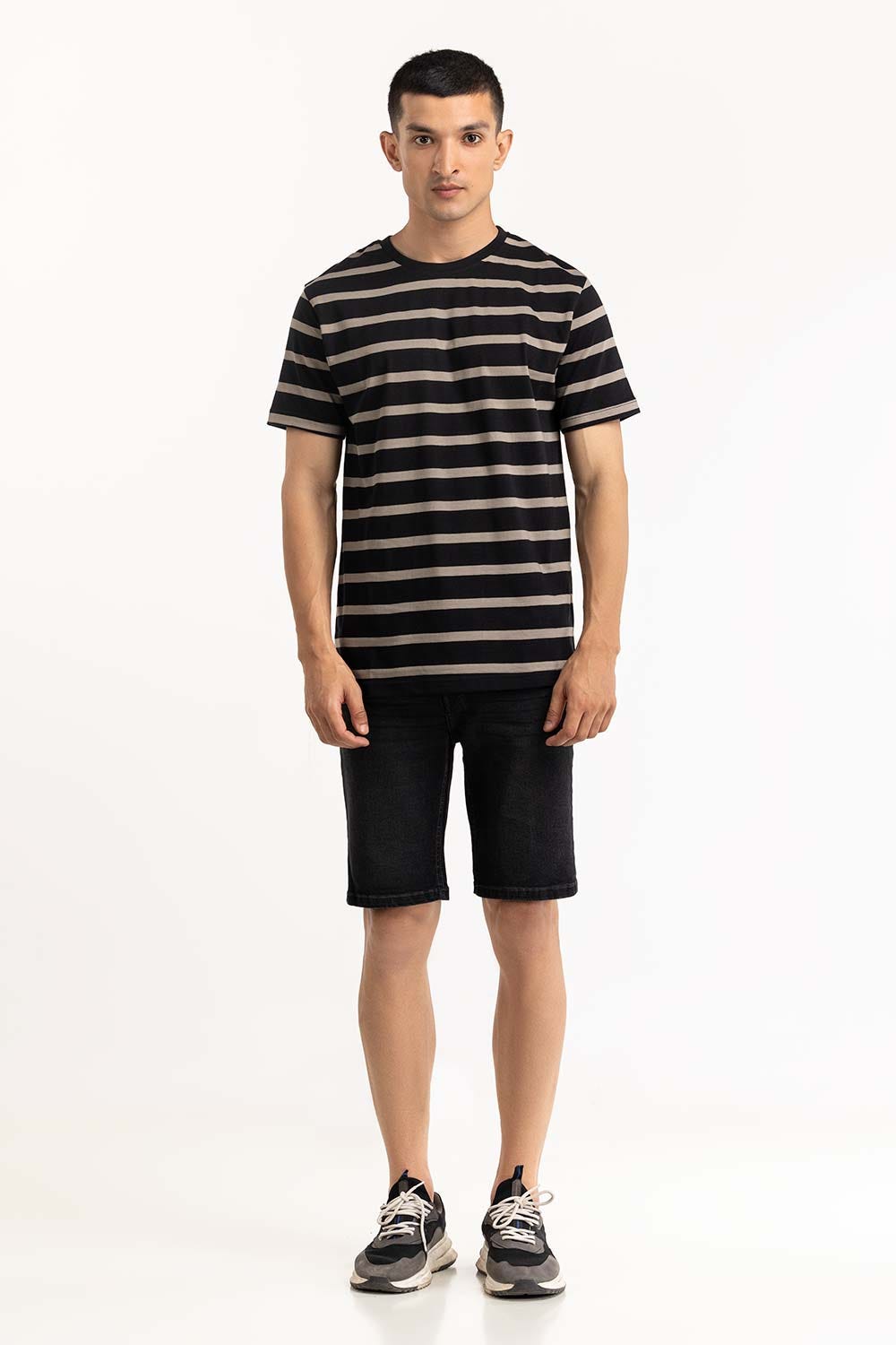 Black Khaki Striped Tee TS-CNSJ23-066