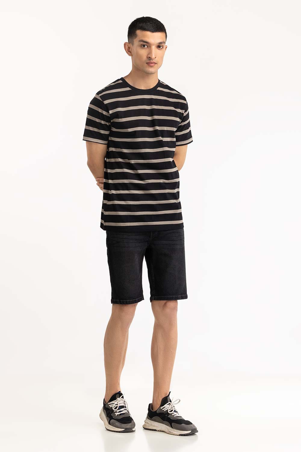 Black Khaki Striped Tee TS-CNSJ23-066