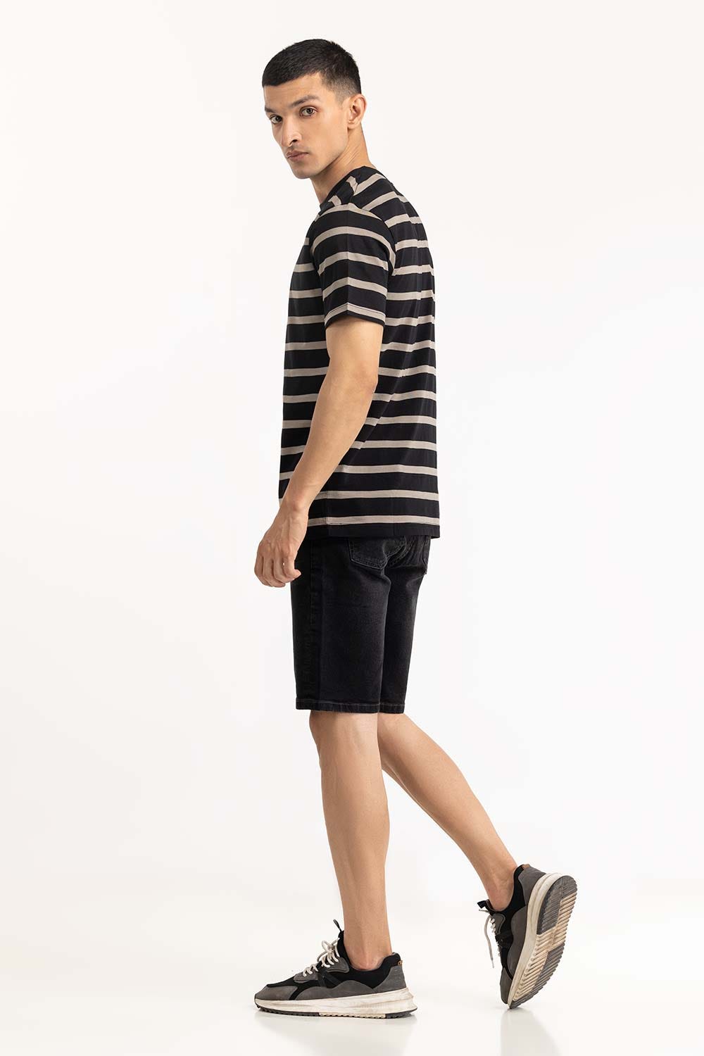 Black Khaki Striped Tee TS-CNSJ23-066