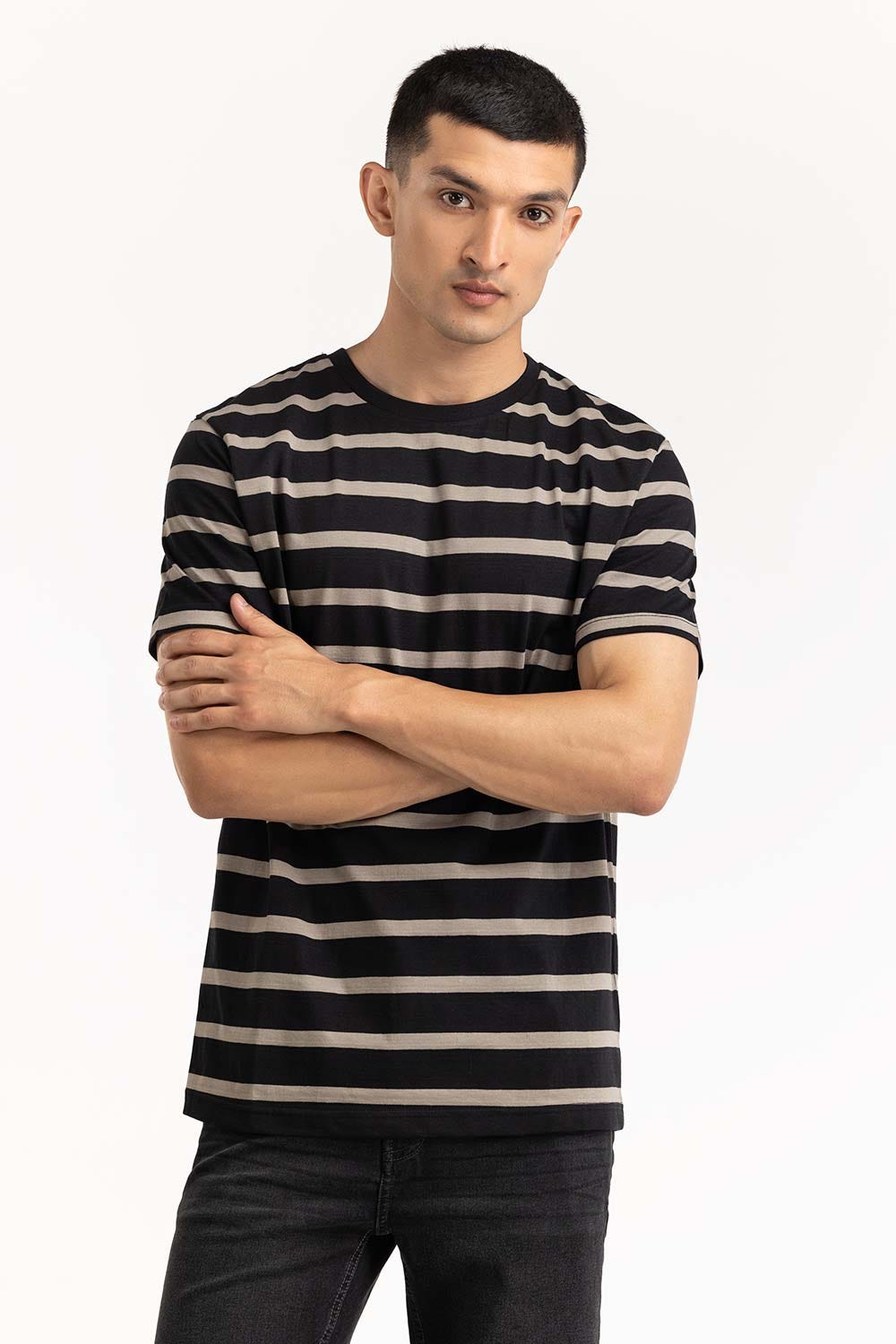 Black Khaki Striped Tee TS-CNSJ23-066