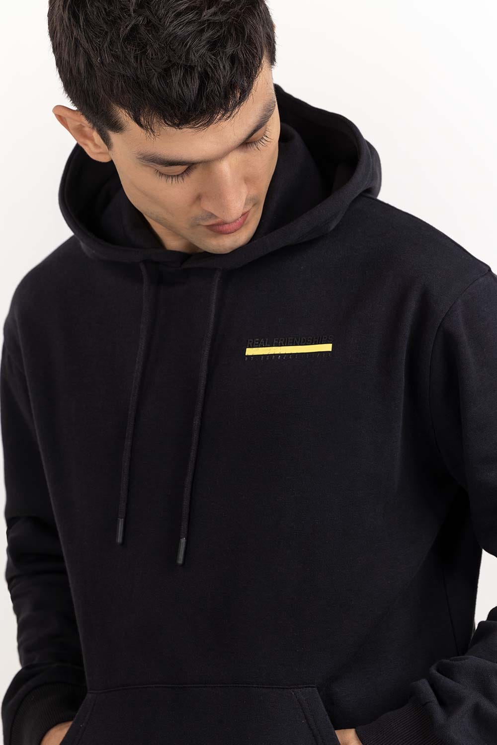 Black Knit Regular Hoodie 224-112-048