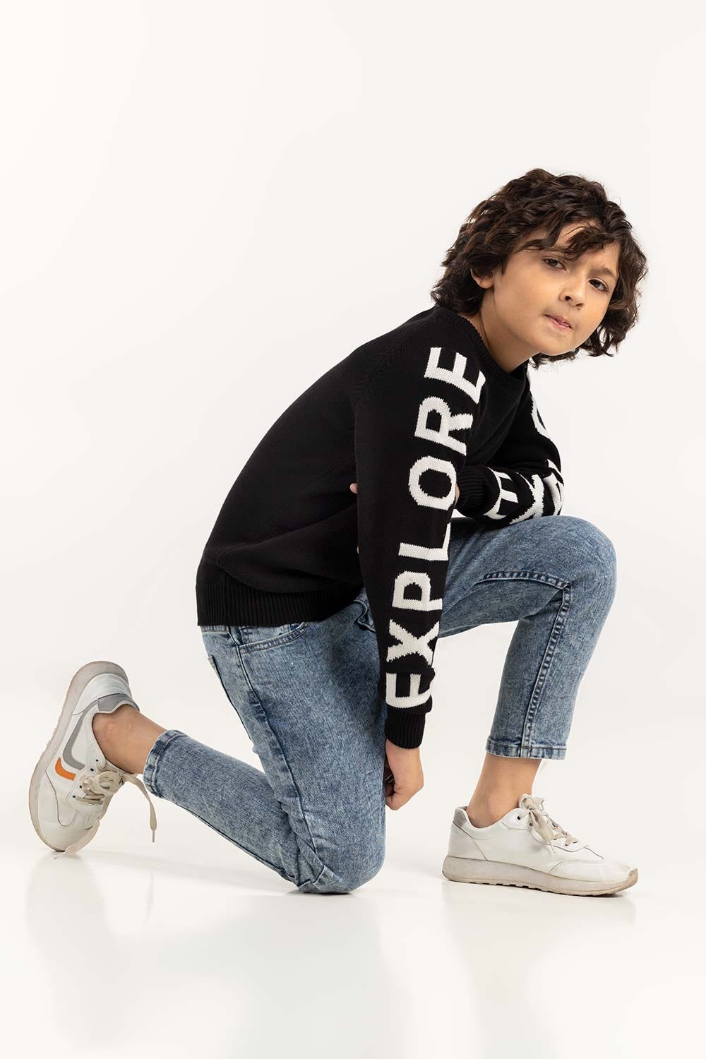 Junior Boy Black Knit Sweater 224-311-047