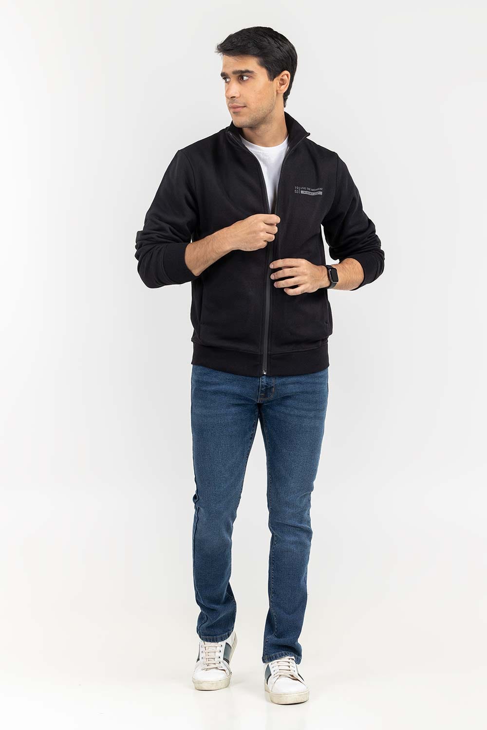 Black Knitted Mock Neck Zipper JKT-KNTMNZ22-057