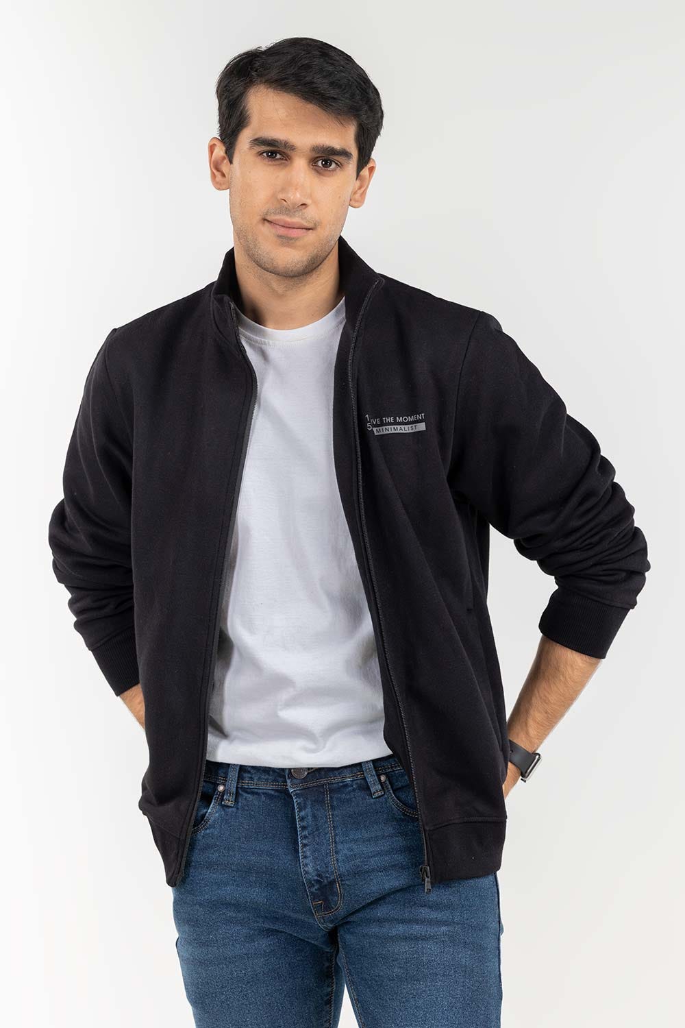 Black Knitted Mock Neck Zipper JKT-KNTMNZ22-057