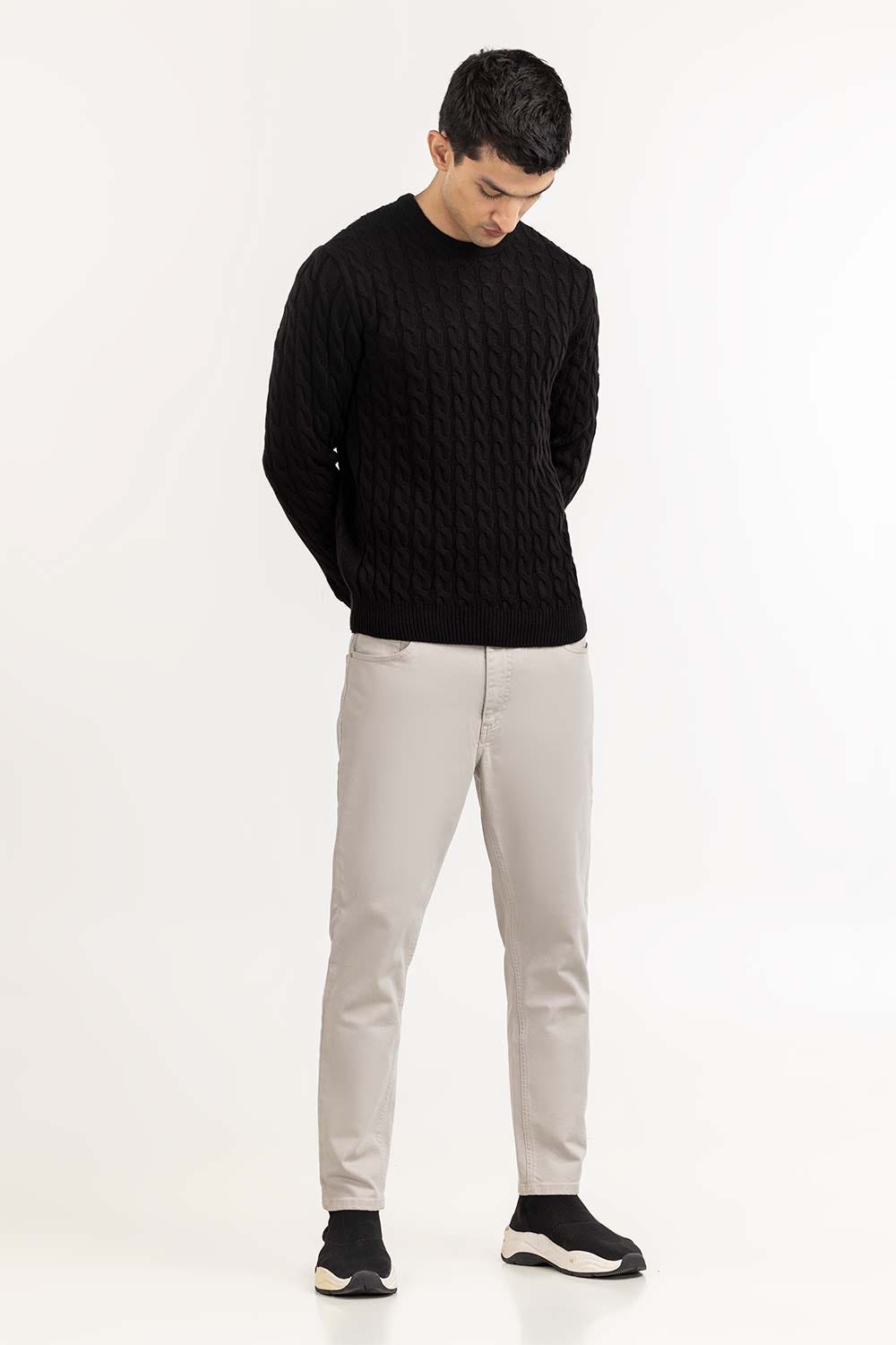 Black Knitted Regular Sweater 224-111-022
