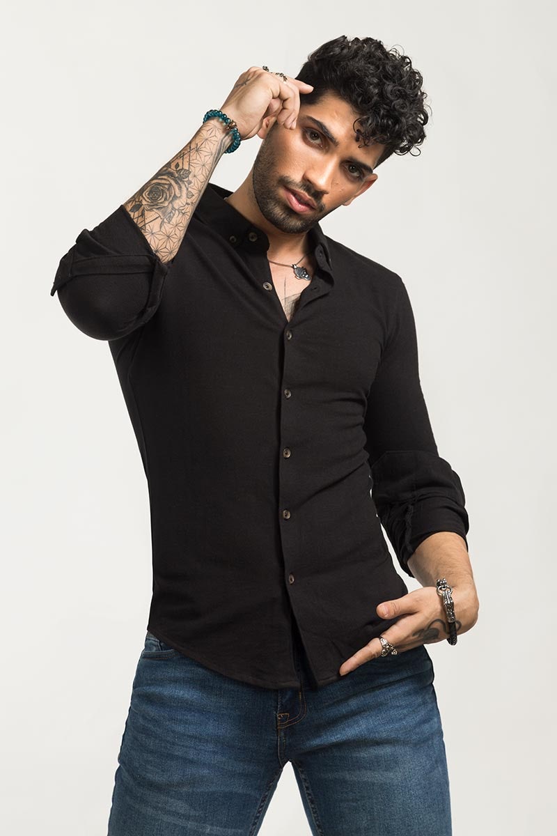 Black Casual Shirt FS-CS-KNIT-D02