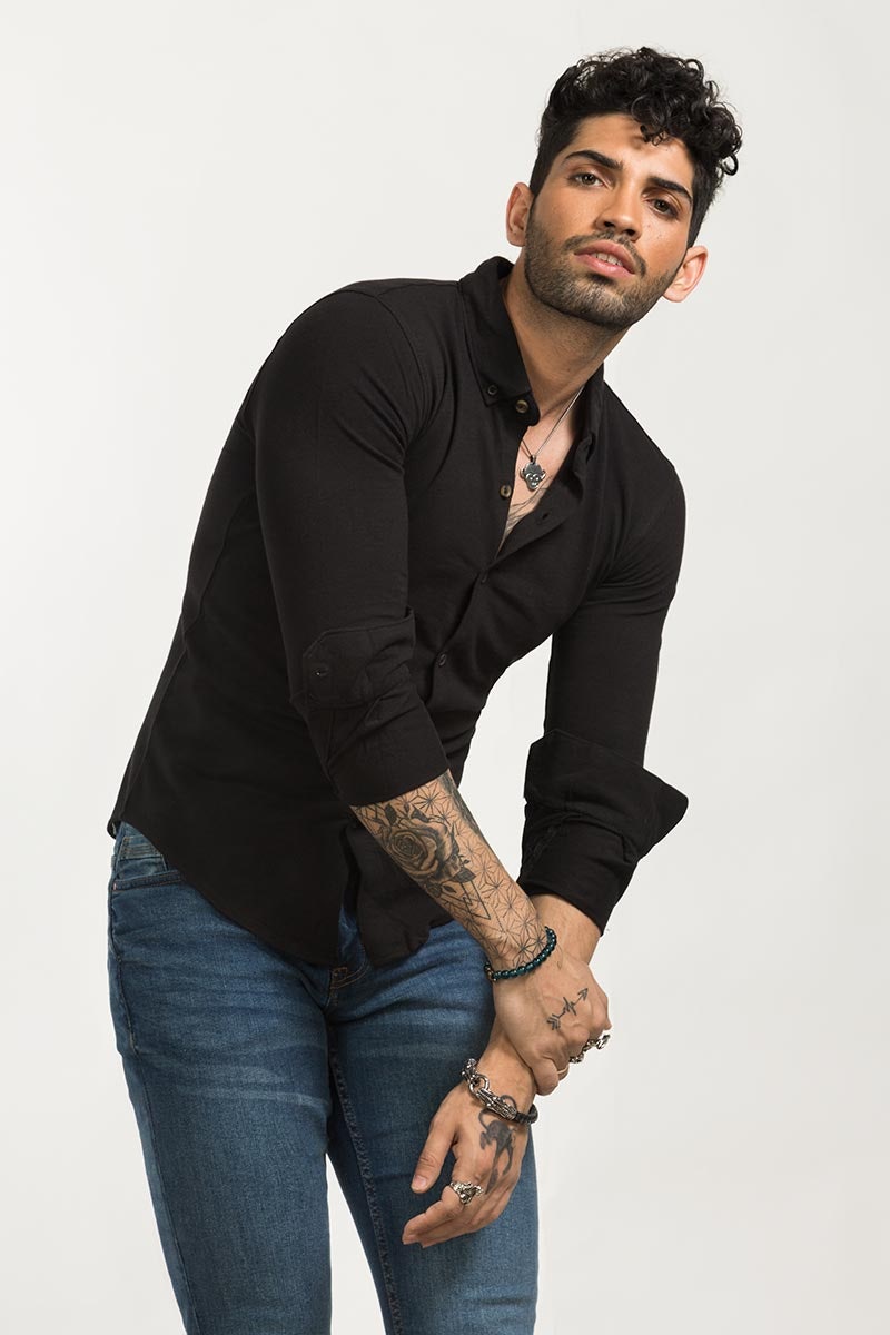 Black Casual Shirt FS-CS-KNIT-D02