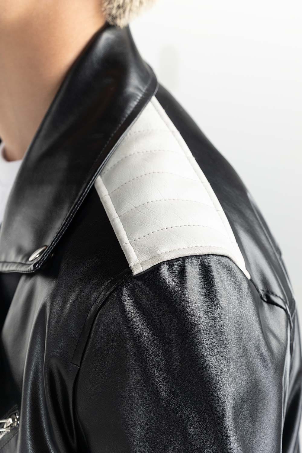 Black Leather Biker Jacket 224-110-008