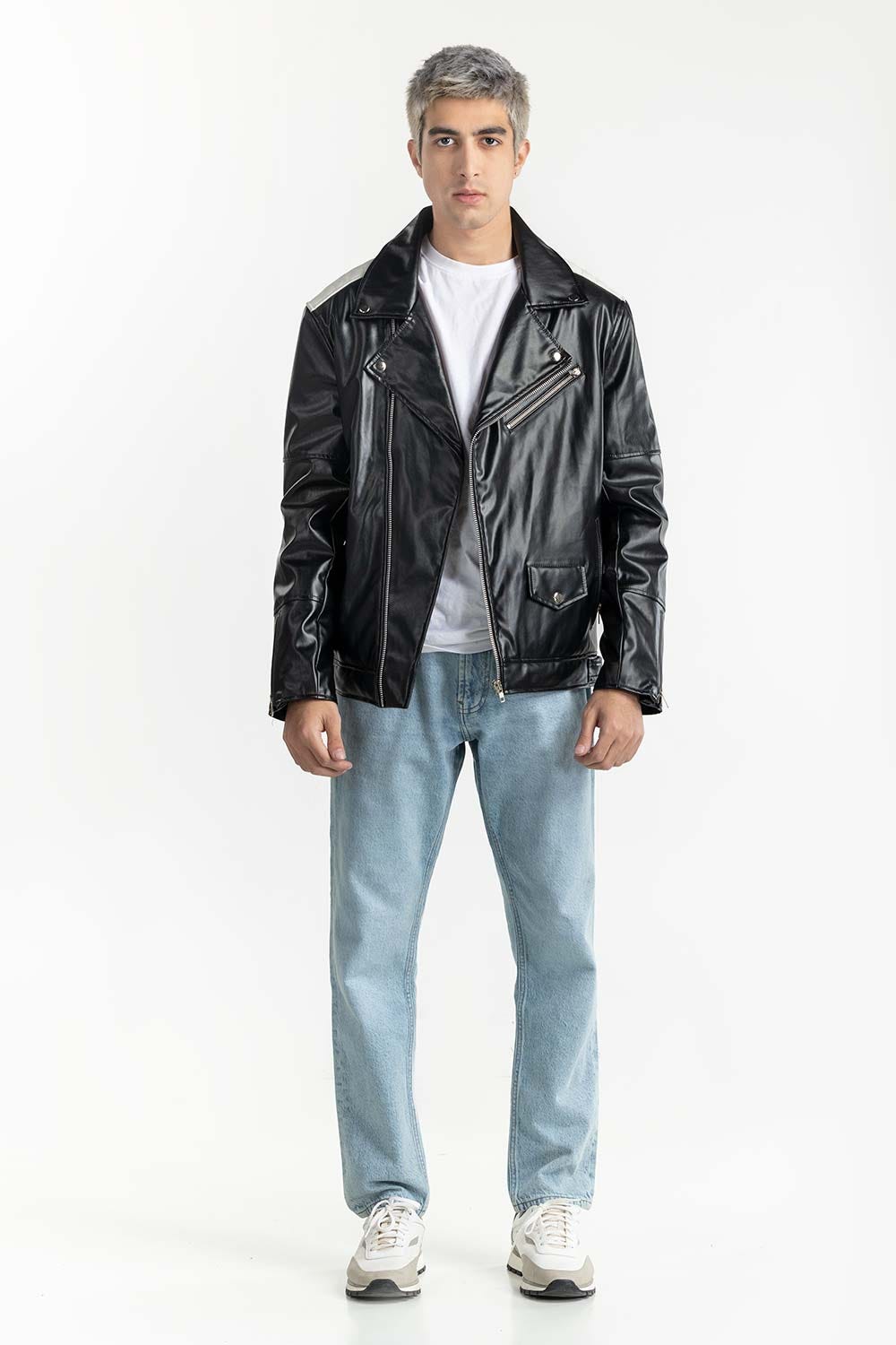 Black Leather Biker Jacket 224-110-008