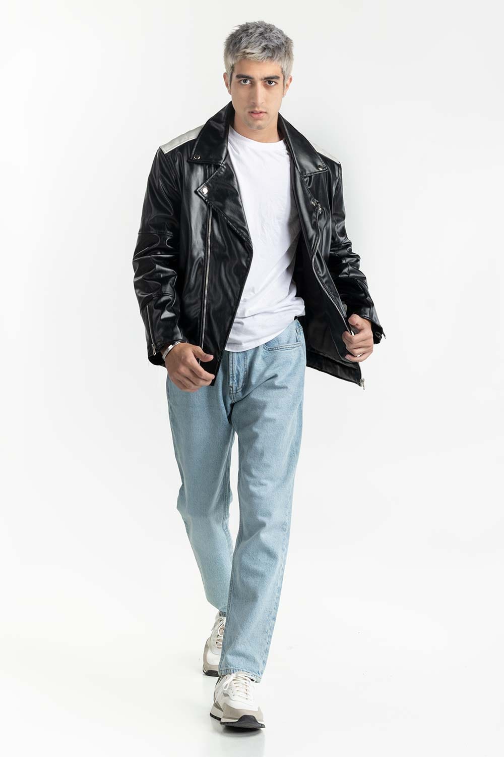 Black Leather Biker Jacket 224-110-008