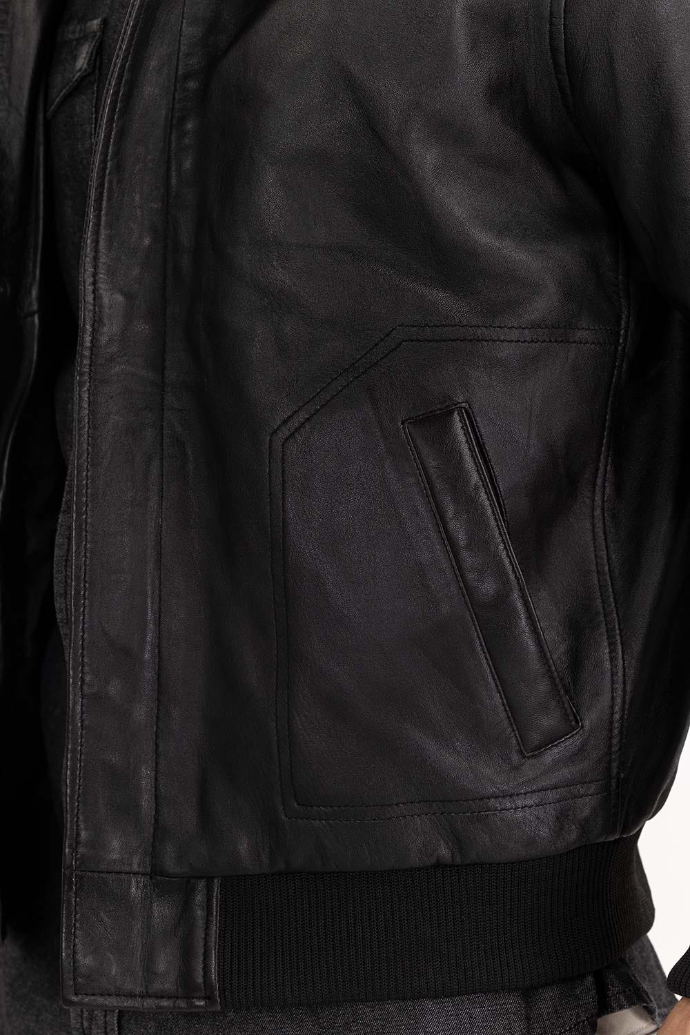 Black Leather Flight Jacket JKT-LTH22-003