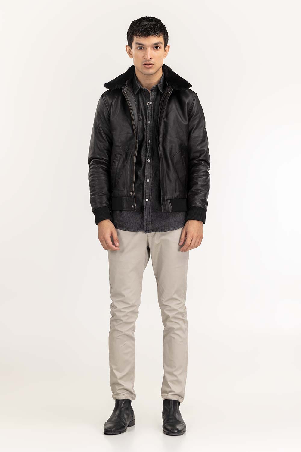 Black Leather Flight Jacket JKT-LTH22-003
