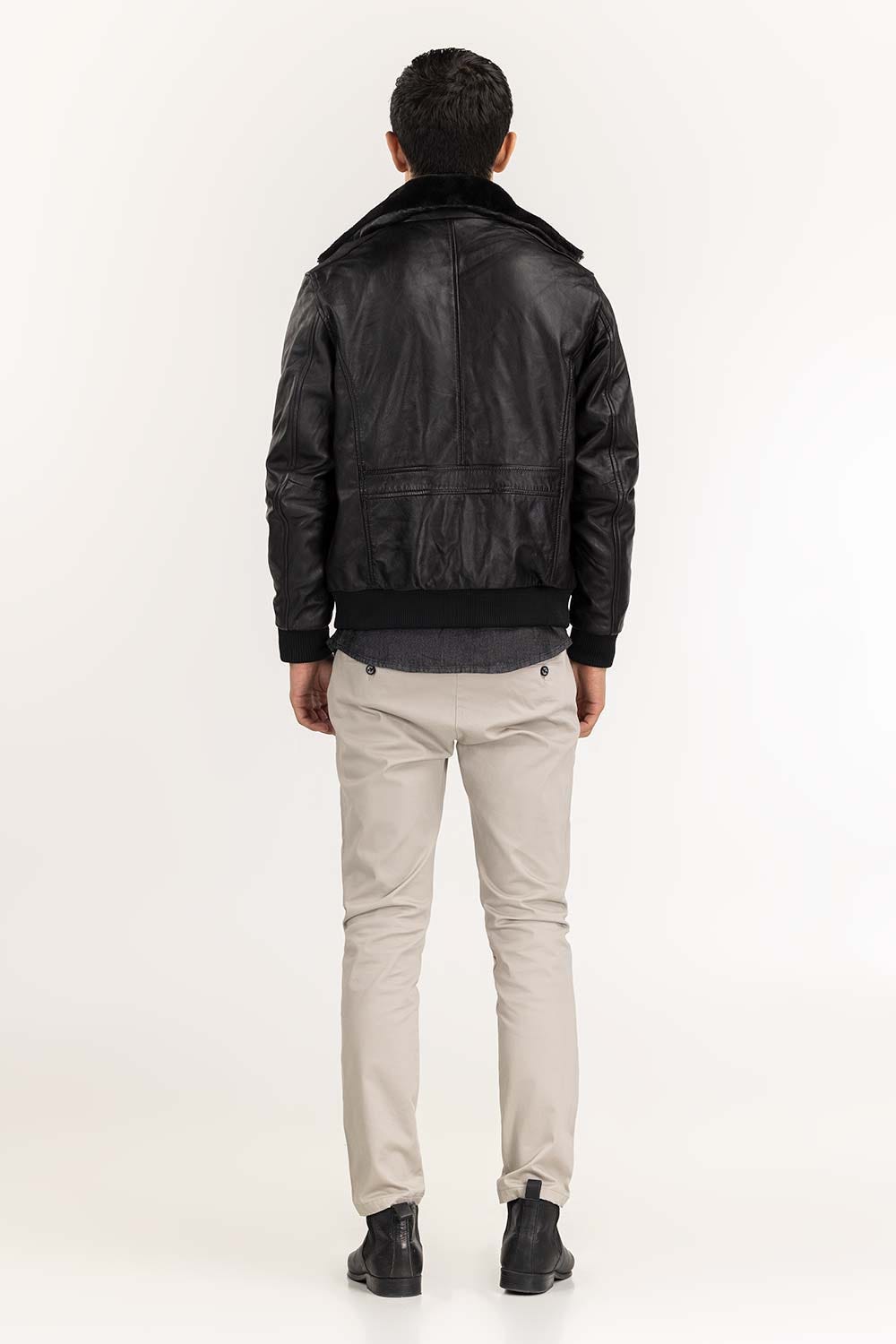 Black Leather Flight Jacket JKT-LTH22-003