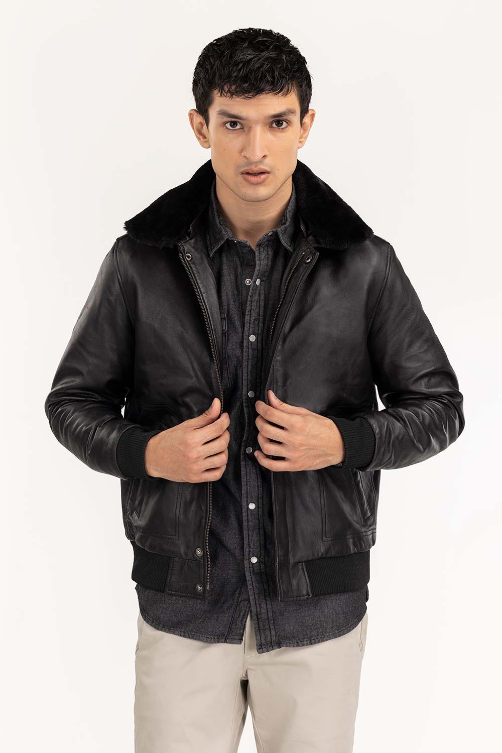 Black Leather Flight Jacket JKT-LTH22-003