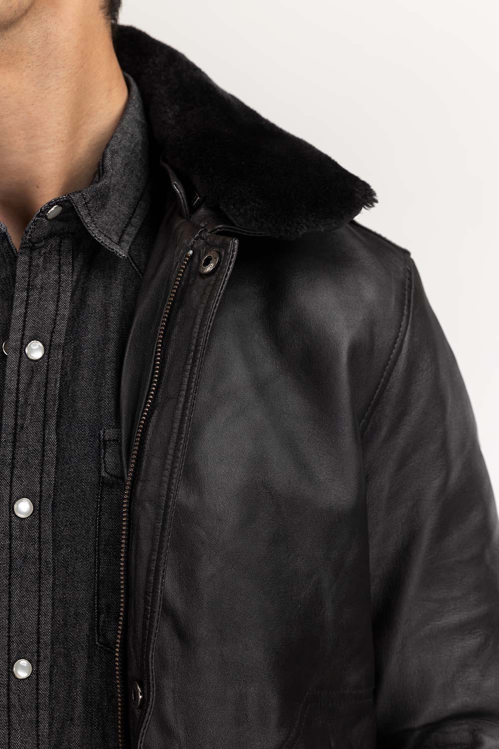 Black Leather Flight Jacket JKT-LTH22-003