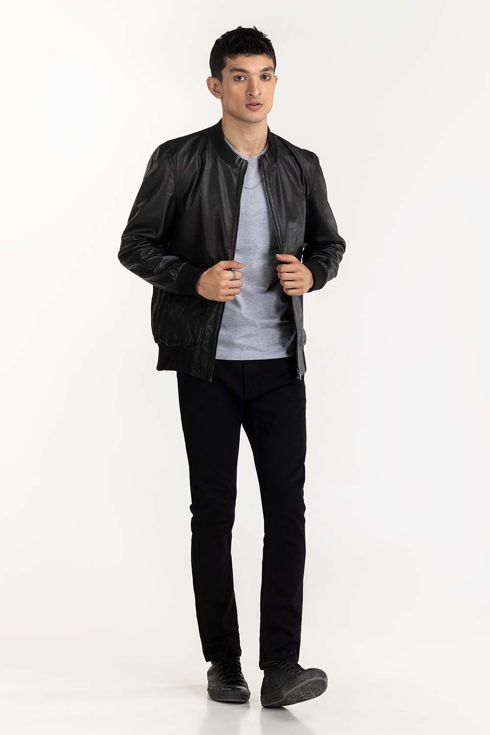 Black Leather Flight Jacket JKT-LTH22-040